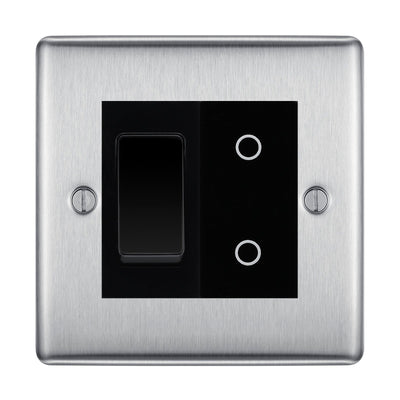 BG Brushed Steel 2 Gang Custom Switch 1x 2 Way Switch 1x Secondary Touch Dimmer Black Inserts by British General (BG-NEXUS-BS-2G-1x-2WAY-SWITCH-1x-STD-BI)