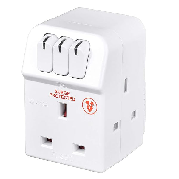 Masterplug MSWRG3 13amp 3 Socket Surge Protected Adaptor - White