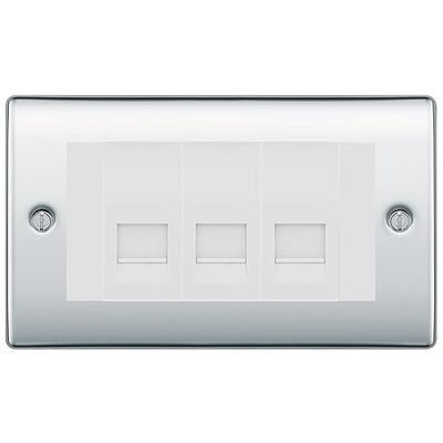 BG Nexus Polished Chrome 3 Gang IDC Secondary Telephone Socket - White Insert