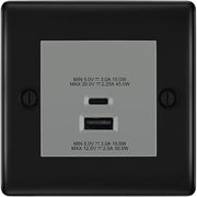 BG Nexus Matt Black 45W USB Wall Socket Euro Module USB-A & C - Grey Insert by British General (BG-NFBEMS2+EMUSBAC45G)