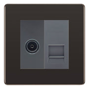 BG Screwless Black Nickel TV Aerial & BT Telephone Outlet Plate — Grey Insert
