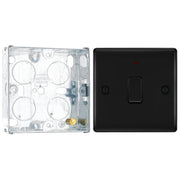 BG Nexus Matt Black 20A Double Pole Neon Switch NFB31 with 25mm Steel Back Box by British General (BG-NFB31+HGS02)