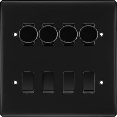 BG Nexus Matt Black 8 Gang Switch 4x Trailing Edge LED Dimmer, 2x Intermediate, 2x 2-Way Switch by British General (BG-Nexus-FB-8G-4x-Dimmer-2x-INT-2x-2Way)