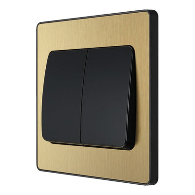 BG Evolve Satin Brass 2G Wide Rocker Light Switch PCDSB42WB with 25mm Steel Back Box