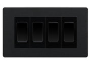 BG Evolve Matt Black 4-Gang Light Switch 3x 2-Way + 1x Intermediate – Black Inserts