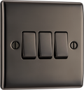 BG NBN43 Nexus Metal Black Nickel 3 Gang 10A 10AX 2 Way Plate Switch