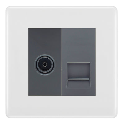 BG Nexus White Moulded TV Aerial & BT Telephone Outlet Plate — Screened + IDC - Grey