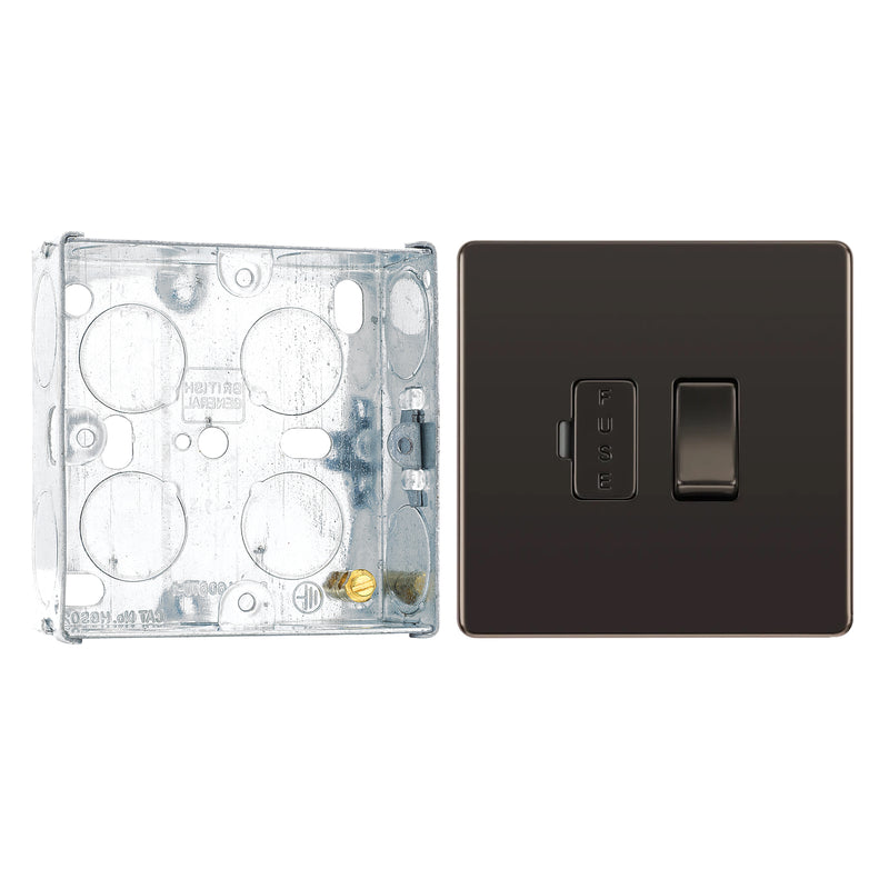 BG Screwless Black Nickel 13A Switched Spur FBN50 with 25mm Steel Back Box