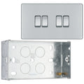 BG Screwless Polished Chrome 20A 16AX 2 Way Quadruple Light Switch FPC44 with 35mm Steel Back Box