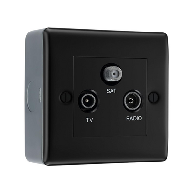 BG Nexus Matt Black Triplex TV/FM/Sat Socket & Surface Pattress Back Box