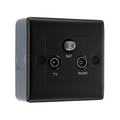 BG Nexus Matt Black Triplex TV/FM/Sat Socket & Surface Pattress Back Box
