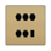 BG Evolve Satin Brass 5 Gang Trailing Edge LED Dimmer Light Switch 2 Way Custom Switch by British General (Evolve-SB-CUSTOM-5GANG-5x-DIMMER-2WAY)
