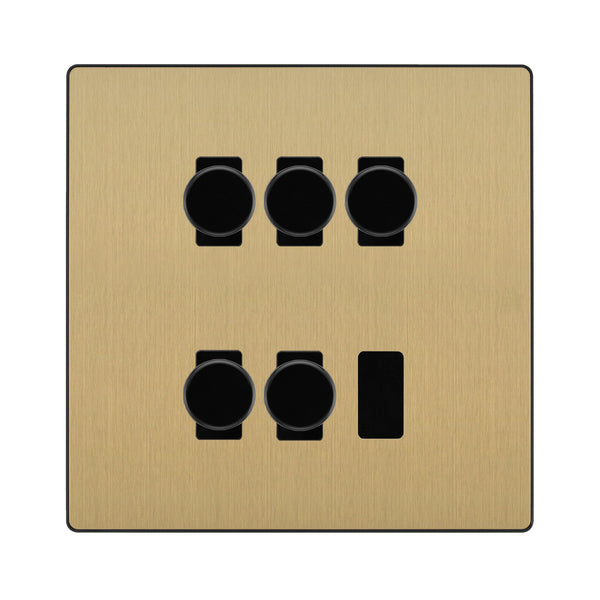 BG Evolve Satin Brass 5 Gang Trailing Edge LED Dimmer Light Switch 2 Way Custom Switch