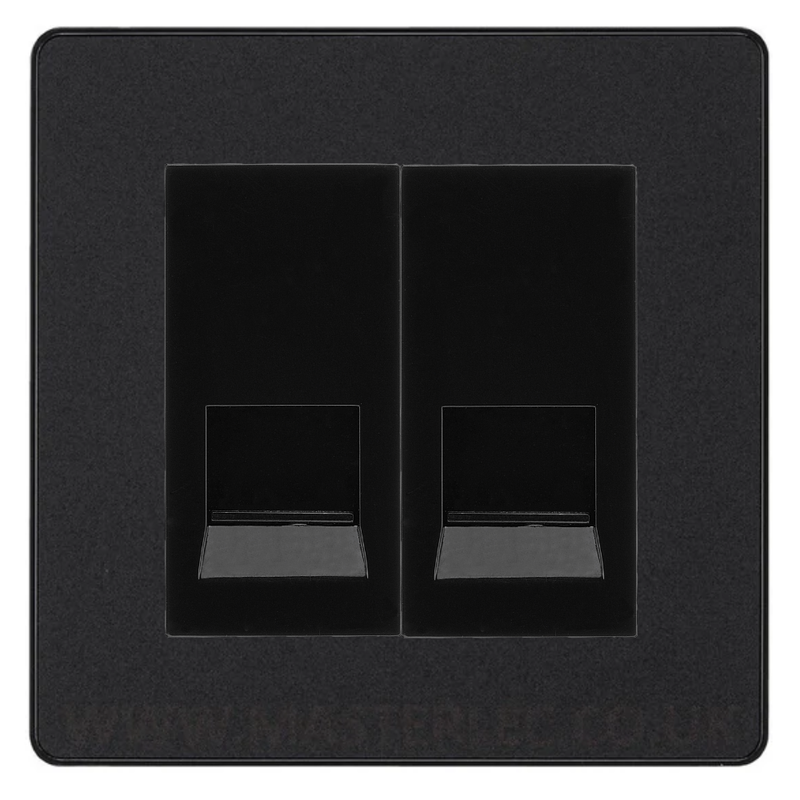 BG Evolve Matt Black Double Secondary Telephone Socket, Screw Terminal - Black Insert