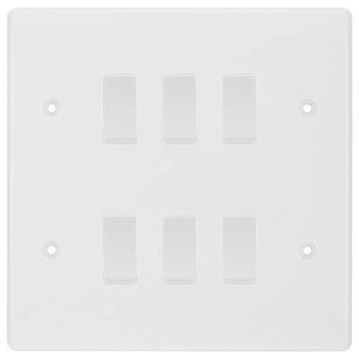 BG White 6 Gang 2 Way Custom Grid Light Switch with Back Box Included by British General (BG-NEXUS-WM-6G-CUSTOM-LIGHT-SWITCH)
