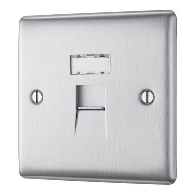 BG Nexus Brushed Steel Single RJ45 Data Outlet with Surface Pattress Back Box