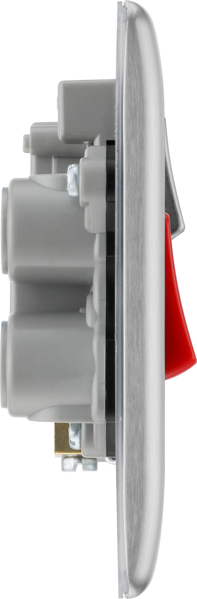 BG NBS70B Nexus Metal Brushed Steel 45A 2 Pole Cooker Switch 13A Neon Switched Socket - Black Insert