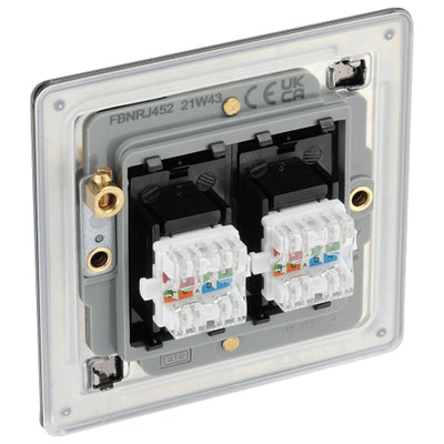 BG FBNRJ452 Nexus Screwless Flat-Plate Double RJ45 Data Outlet Black Nickel