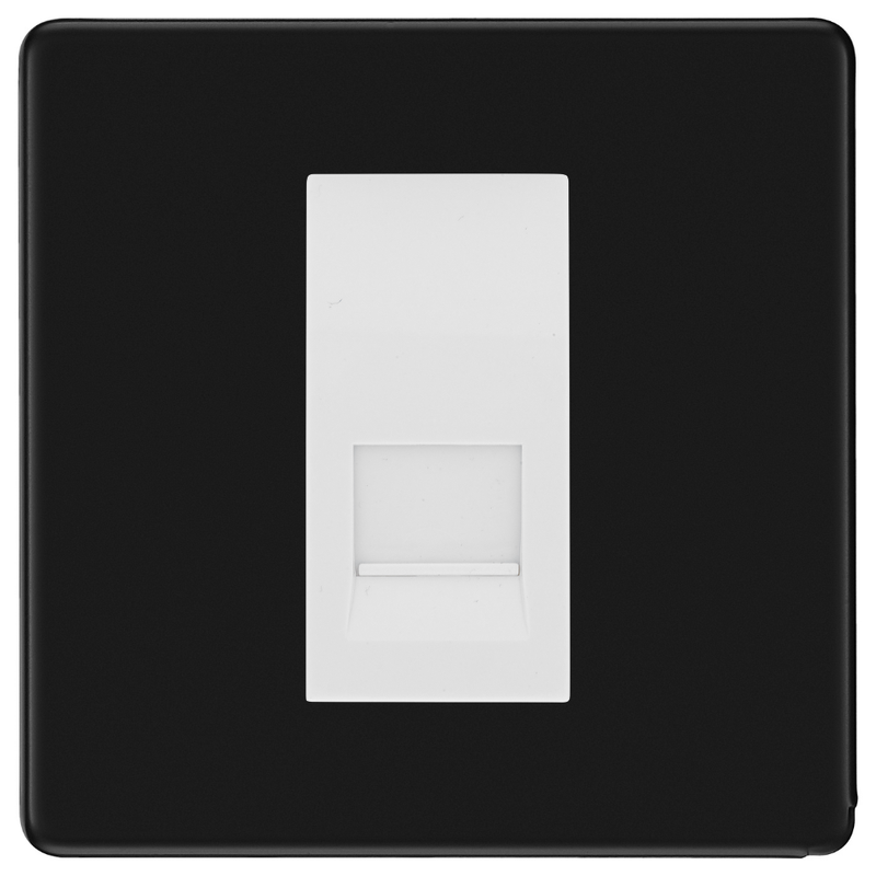 BG Screwless Matt Black Single Master Telephone Socket – White Insert