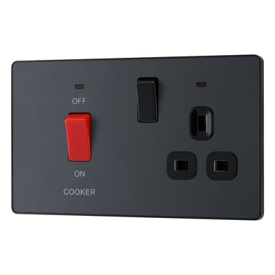 BG Evolve Matt Grey 45A Switch 13A Switched Socket Cooker Control Unit PCDMG70B with 35mm Steel Back Box