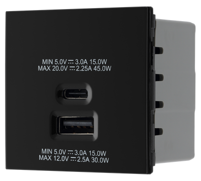 BG EMUSBAC45B Euro Module 2 Port A & C 45 USB Charging Module - Black by British General (BG-EMUSBAC45B)