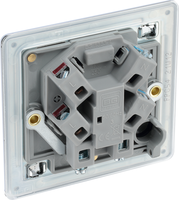 FPC54 Back - This 13A fused and unswitched connection unit from British General provides an outlet from the mains containing the fuse ideal for spur circuits and hardwired appliances.
