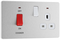BG PCDBS70W Brushed Steel Evolve 45A 2 Pole Cooker Control Unit 13A Switched Socket - White Insert