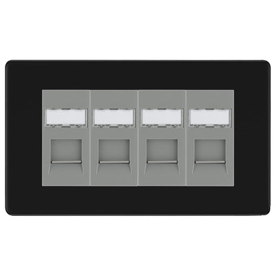 BG Screwless Matt Black 4 Gang RJ45 Cat6 Data Socket Outlet Grey Inserts by British General (BG-FFBRJ454G)