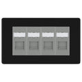 BG Screwless Matt Black 4 Gang RJ45 Cat6 Data Socket Outlet Grey Inserts