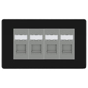 BG Screwless Matt Black 4 Gang RJ45 Cat6 Data Socket Outlet Grey Inserts by British General (BG-FFBRJ454G)