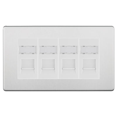 BG Screwless Brushed Steel 4 Gang RJ45 Cat6 Data Socket Outlet White Inserts by British General (BG-FBSRJ454W)
