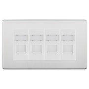 BG Screwless Brushed Steel 4 Gang RJ45 Cat6 Data Socket Outlet White Inserts by British General (BG-FBSRJ454W)