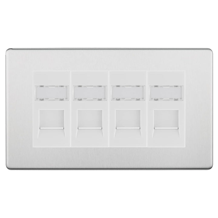 BG Screwless Brushed Steel 4 Gang RJ45 Cat6 Data Socket