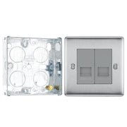 BG Nexus Brushed Steel 2 Gang RJ11 Double Data Outlet NBSRJ112 with 25mm Steel Back Box by British General (BG-NBSRJ112+HGS02)