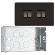 BG Screwless Black Nickel 20A 16AX 2 Way Quadruple Light Switch FBN44 with 35mm Steel Back Box