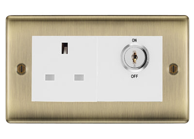 BG Nexus Antique Brass 13A Double Pole Key Controlled Socket – White Inserts