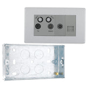 BG Screwless Brushed Steel Quadplex TV FM SAT (x2) FBS69 with 25mm Steel Back Box by British General (BG-FBS69+HGS04)