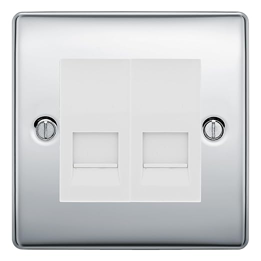 BG Nexus Polished Chrome Double IDC Secondary Telephone Socket - White Insert
