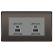 BG Black Nickel 4G Faceplate with 45W USB A+C Charger Modules - Grey Insert by British General (BG-NBNEMR4+EMUSBAC45G)