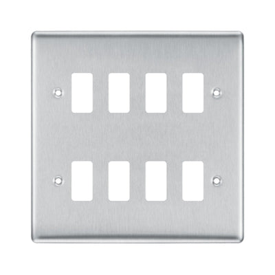 BG Nexus GNBS8 Grid Brushed Steel 8 Gang Front Plate by British General (BG-GNBS8-2)