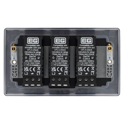 BG Nexus Matt Black 200W 2 Way Triple Trailing Edge Dimmer Switch NFB83 with 25mm Steel Back Box