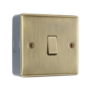 Antique Brass 1 Gang Single Light Switch & Surface Pattress Back Box by British General (BG-NAB12+MC501)