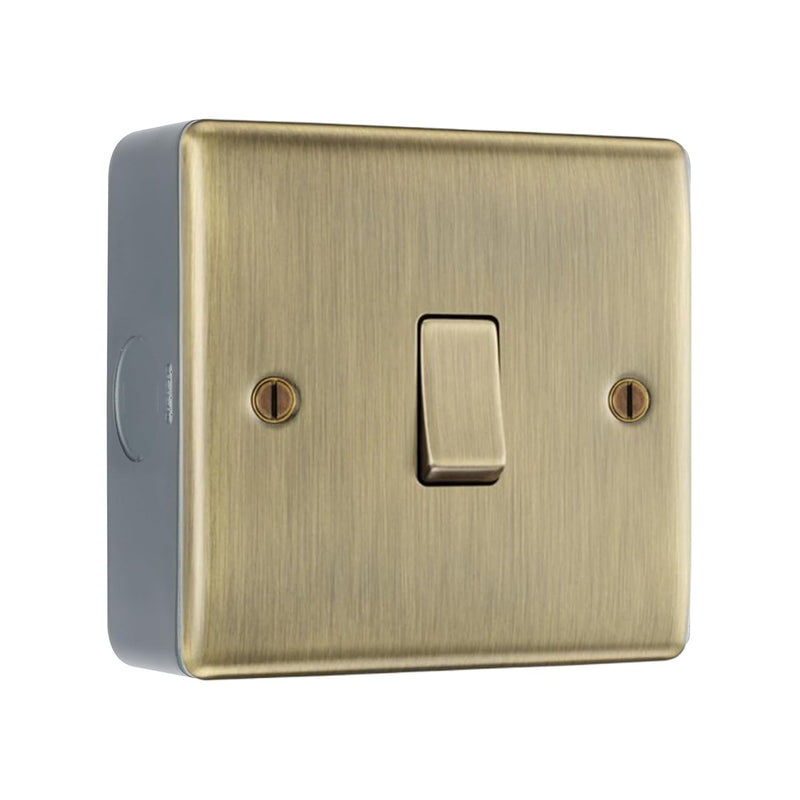 Antique Brass 1 Gang Single Light Switch & Surface Pattress Back Box