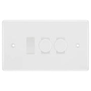 BG Nexus White Moulded 3 Gang Switch 2x Trailing Edge LED Dimmer 1x Intermediate Custom Grid Switch by British General (BG-Nexus-WM-3G-CUSTOM-2x-Dimmer-1x-INT)