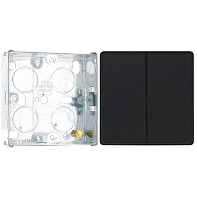 BG Evolve Matt Black 2 Way Double Edge to Edge Rocker Switch PCDMB42EB with 25mm Steel Back Box