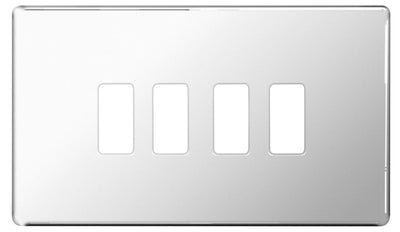 BG Nexus GFPC4 Grid Polished Chrome Screwless 4 Gang Front Plate by British General (BG-GFPC4-1)