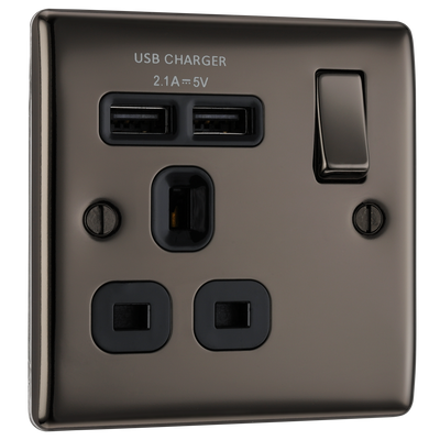 NBN21U2B Front - This 13A single power socket from General comes with two USB charging ports allowing you to plug in an electrical device and charge mobile devices simultaneouslBritish y without having to sacrifice a power socket.
