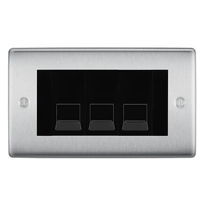 BG Nexus Brushed Steel 3 Gang RJ11 Telephone Socket Euro Module - Black Insert by British General (BG-NBSRJ113B)