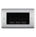 BG Nexus Brushed Steel 3 Gang RJ11 Telephone Socket Euro Module - Black Insert