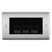 BG Nexus Brushed Steel 3 Gang RJ11 Telephone Socket Euro Module - Black Insert by British General (BG-NBSRJ113B)